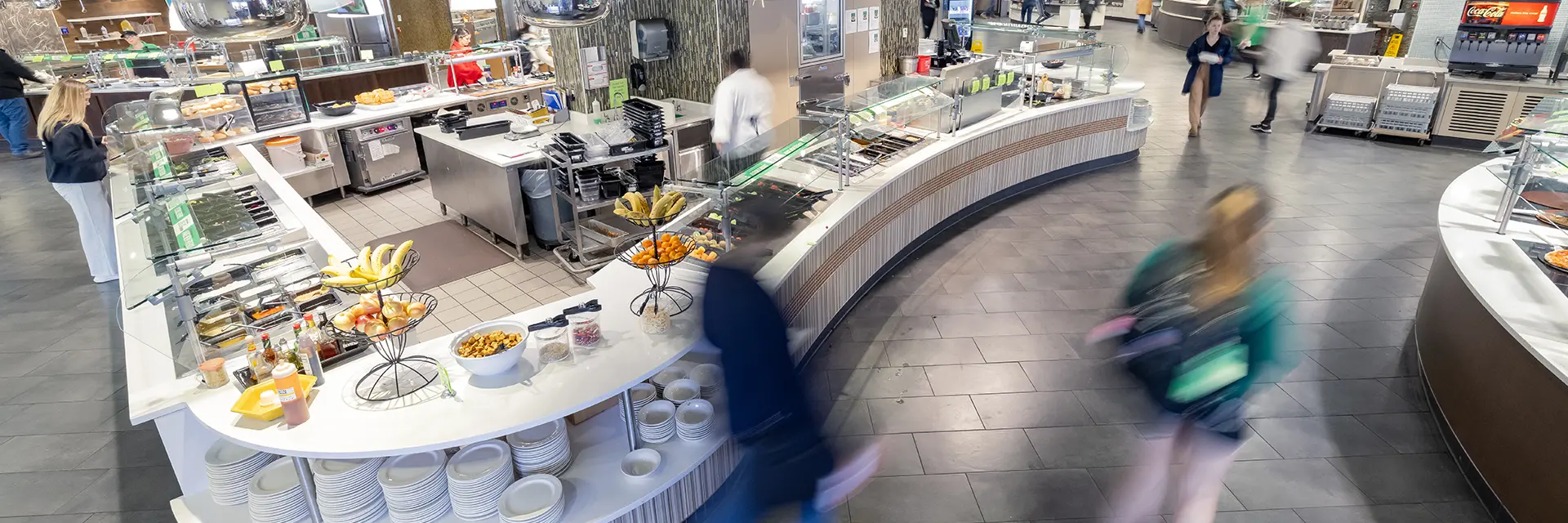 dining center salad bar area with motion blur