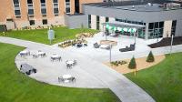 Aerial view of the outside patio seating area of the Landing Zone