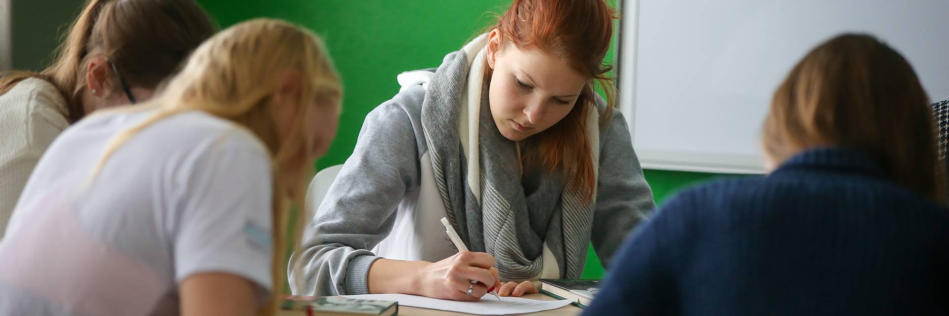 students studying at a table