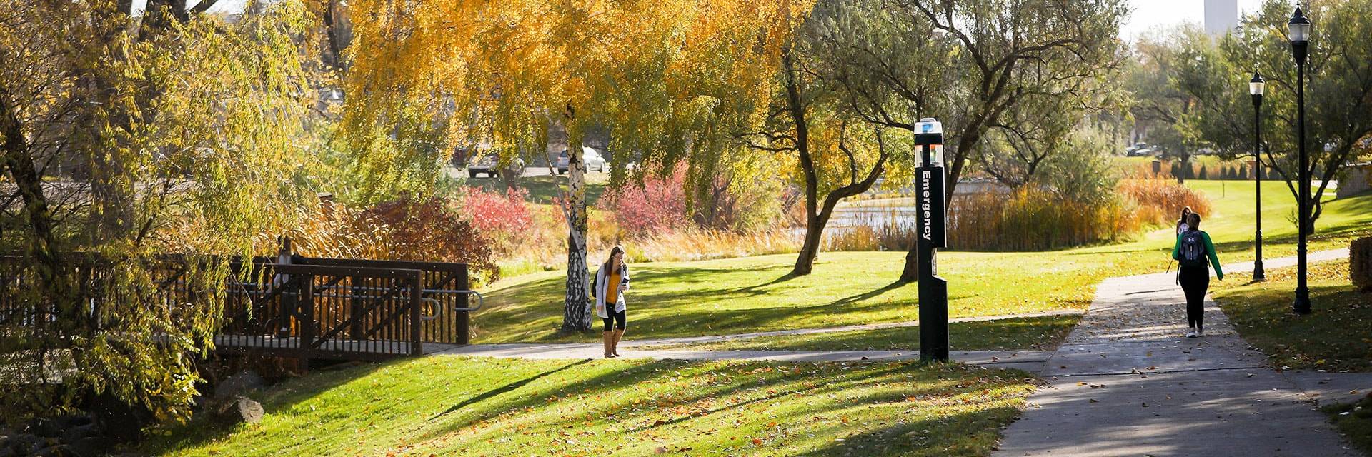 students walking on sidewalk