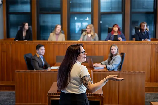 und student in courtroom