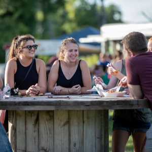 Students laughing at a social event