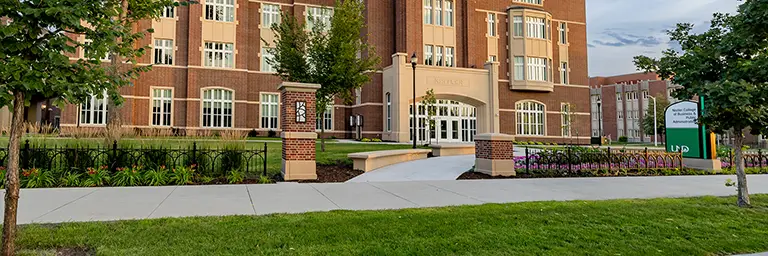 Summer day, exterior of Nistler Hall on UND campus