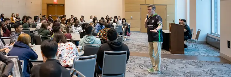 students meeting on campus