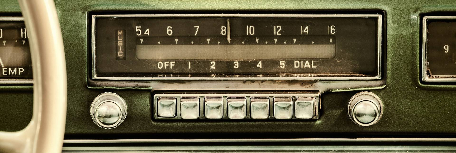 image of old car radio with push button station changer