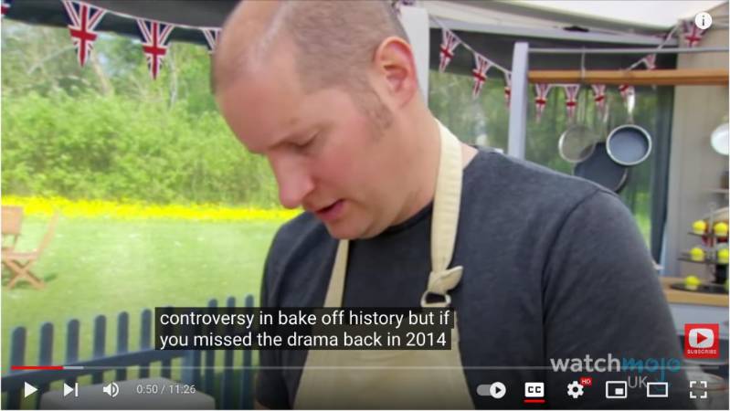 video caption on British Bake Off 