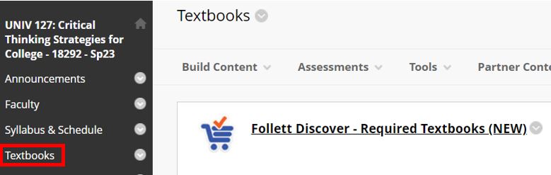 Follette Discover - Required Textbooks link in Blackboard
