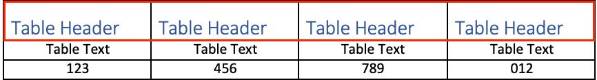 Table Header Row Example