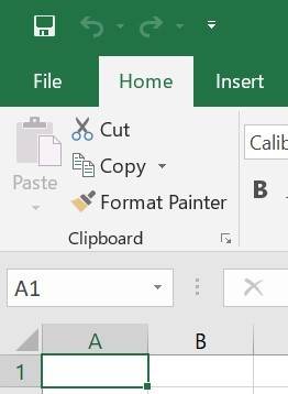 Excel applications showing the File option