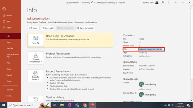Set the document title for Word and PowerPoint in Windows