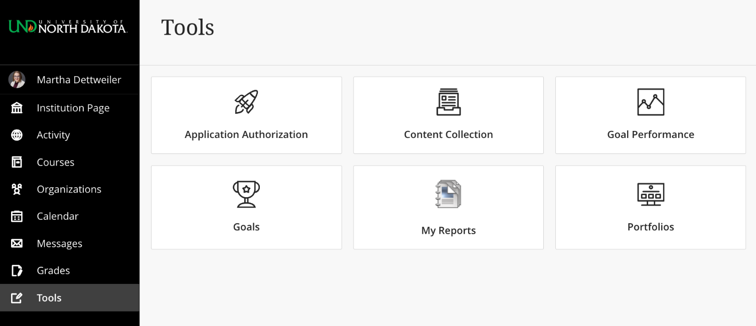 Screenshot of the Tools page in Blackboard Ultra. 