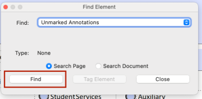 Screenshot of the Find Unmarked Annotations Button