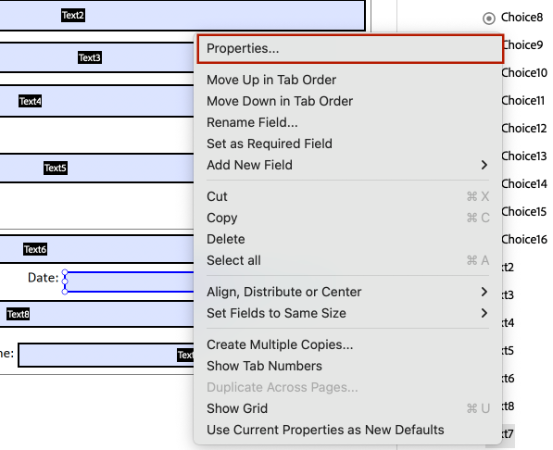 Screenshot of where to re-title a form field. 