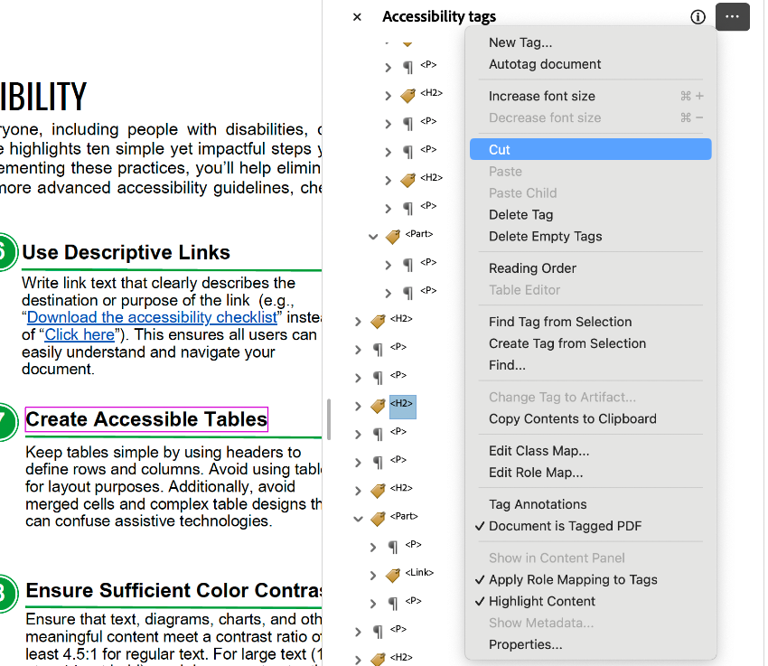 Cut Tag in Adobe Acrobat