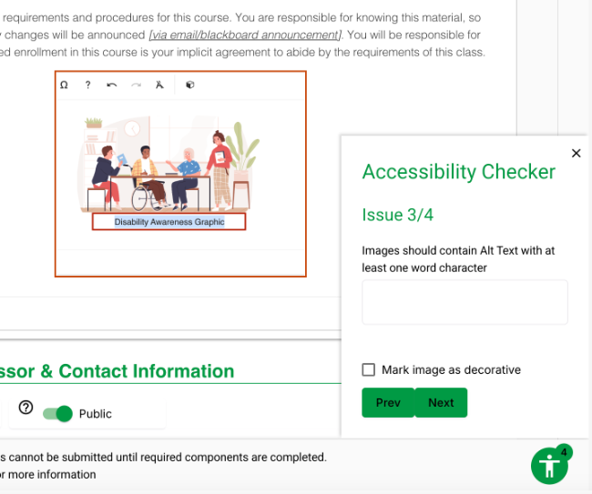 Screenshot of the Accessibility Checker in Simple Syllabus