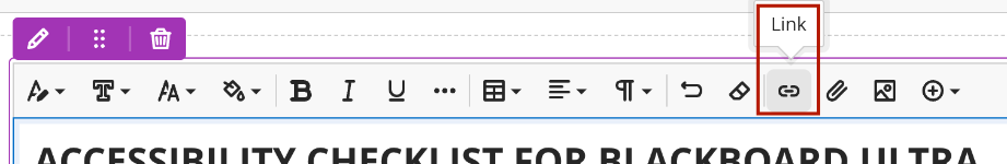 Screenshot of the Link button in the Bb Ultra Content Editor.