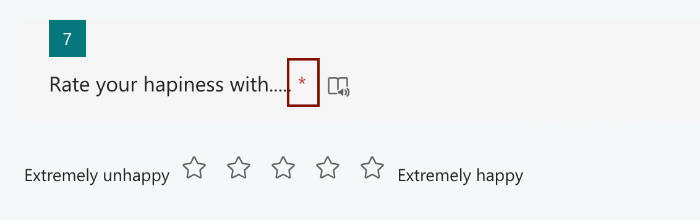 Required Field Asterisk Red asterisk displayed next to a required question in Microsoft Forms.