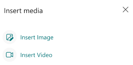 Insert Media Options in Microsoft Forms Microsoft Forms Insert Media dialog box displaying options to upload an image or video to a form question.