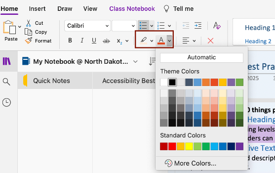 Text Color Editor Screenshot of the the text color options and the highligher options.