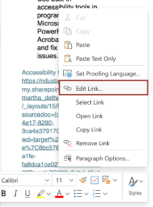 Edit Link Option Screenshot of the menu where the edit link option is located.