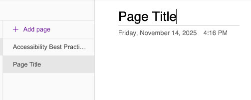 Rename a Page Screenshot of the Title Line of a Page, the location where one can rename a page.