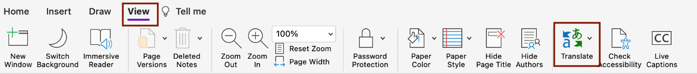 Translate Option Screenshot of the location of the Translate option