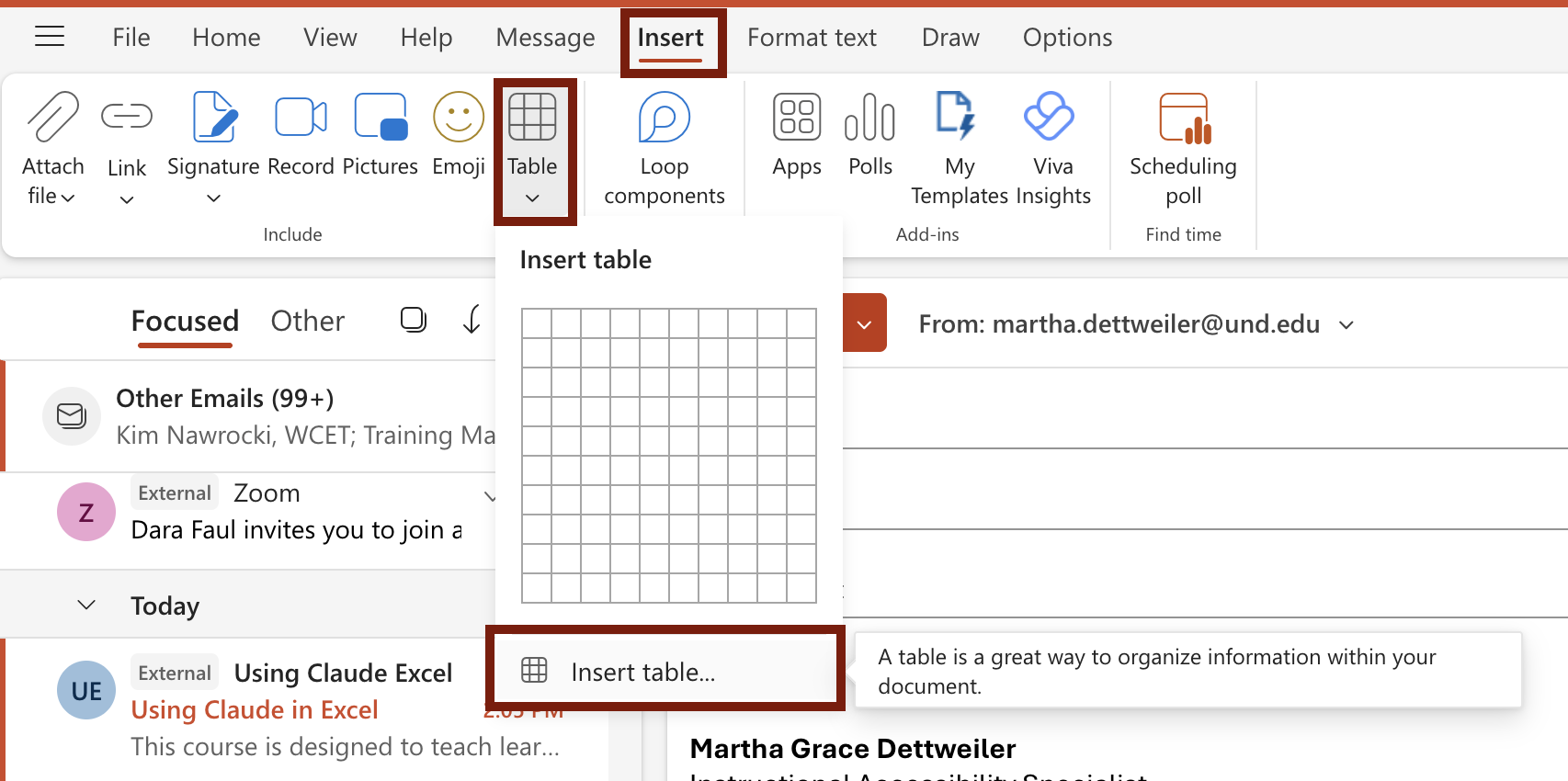 Set a custom table size using the Insert a Table option. 