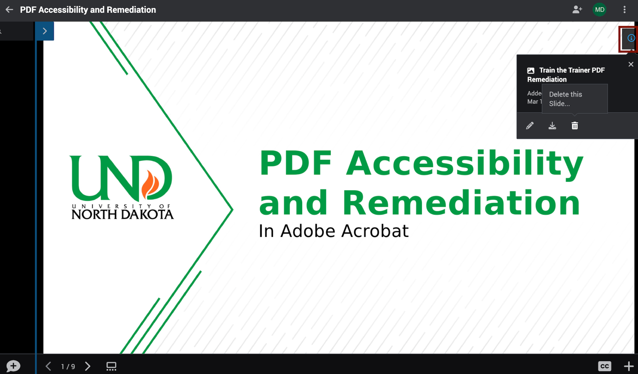 Screenshot of Details/Information Pane of an Open VoiceThread. Users can access the Edit Media pane from this page. 