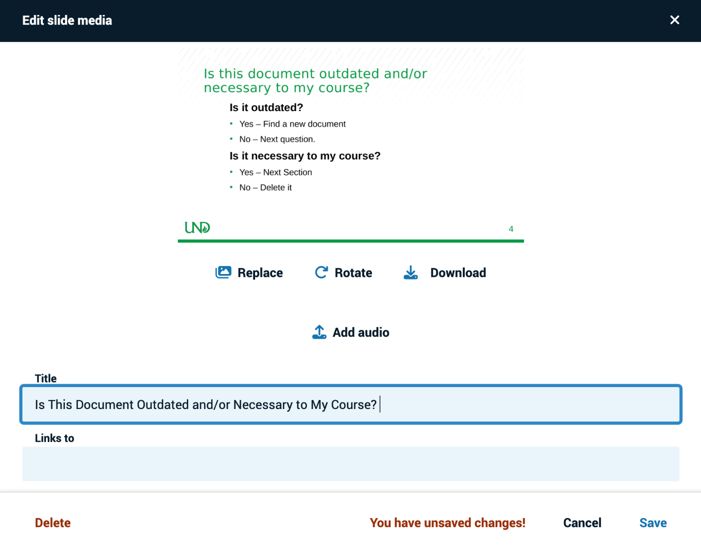 Screenshot of the Slide Title entry box on the Edit Media pane. 