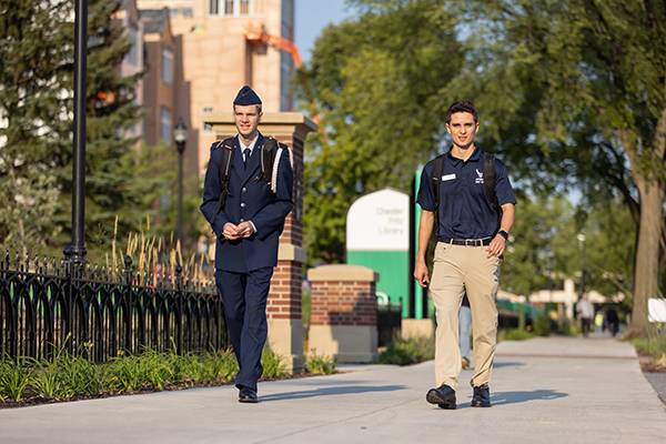 ROTC students walking on campus
