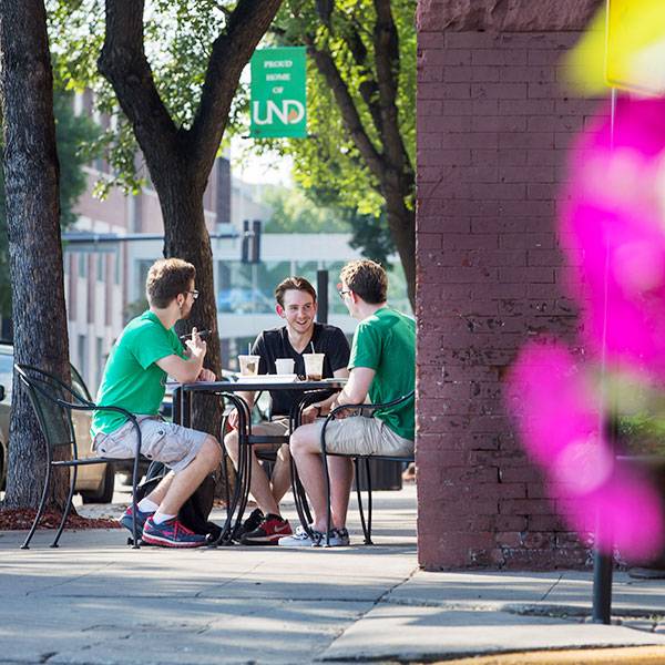 Students eating in downtown GF