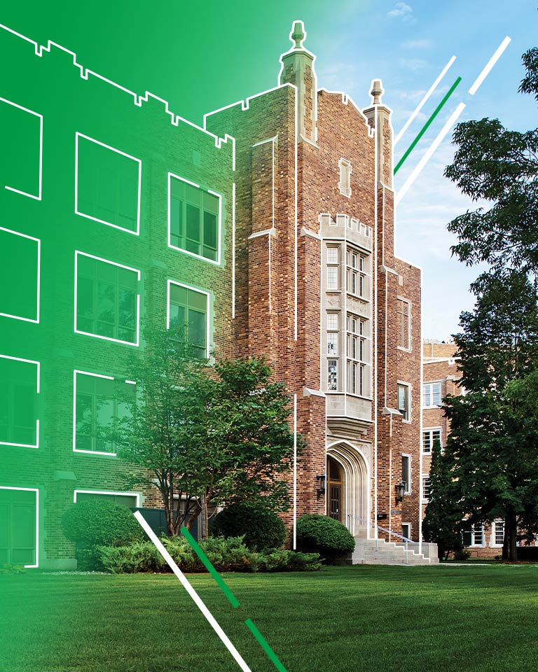 UND Campus Building with Green Overlay