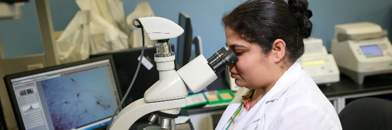 A biomedical student in the laboratory