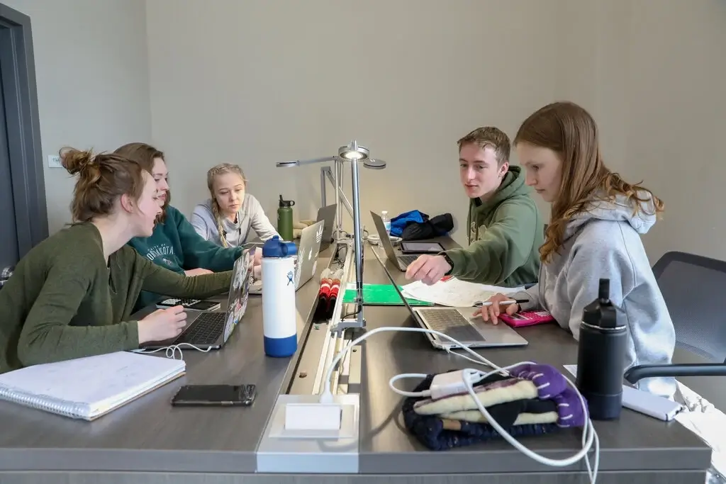 A group of students working on a computer science project