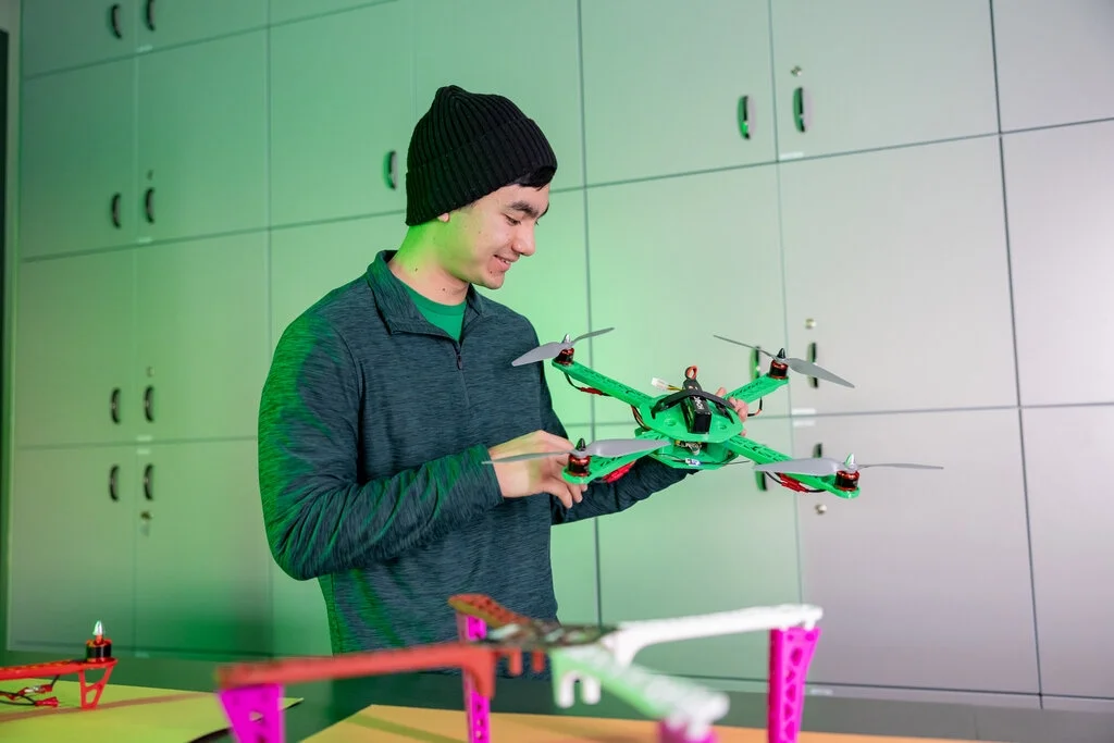 A student with a drone