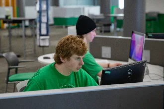 two students attempting to solve software engineering problems on their computers