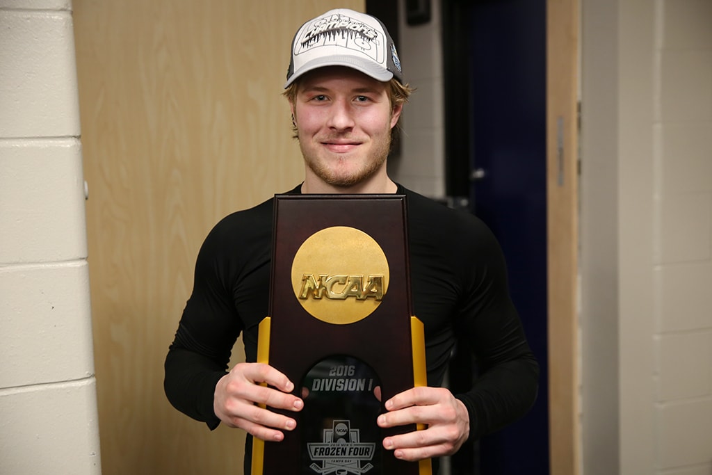 Brock Boeser with national championship trophy