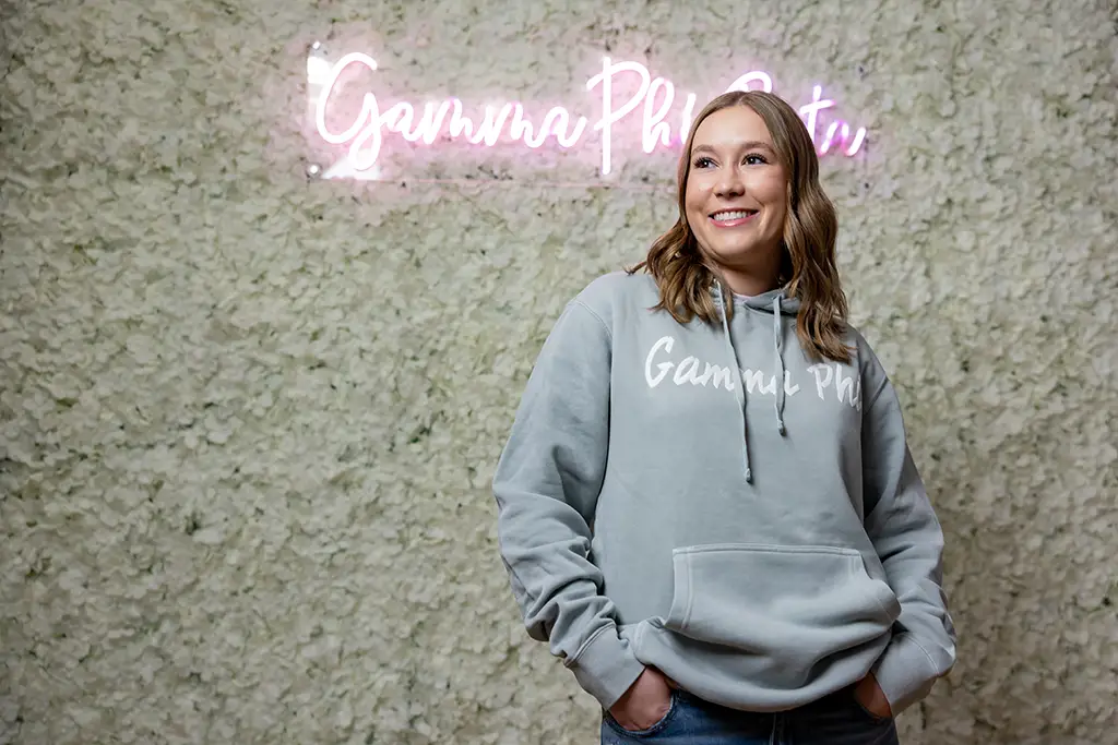 portrait image of chloe aamodt in sweatshirt