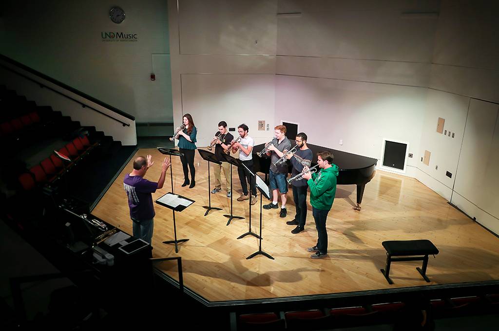 UND trumpet group at practice