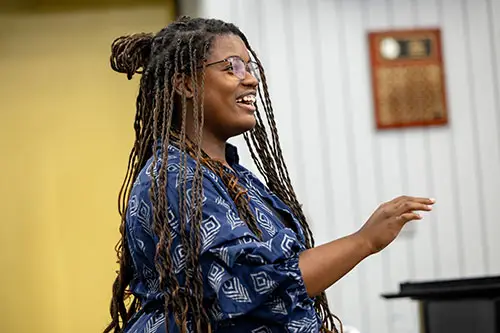 Ketina Francois conducts a music class