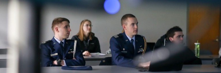 group of aerospace studies students in military uniforms