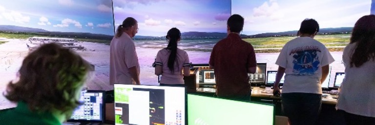 air traffic control students in simulator