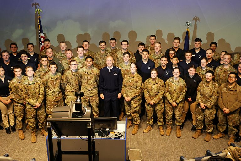 General, Chief and cadets stand for photo
