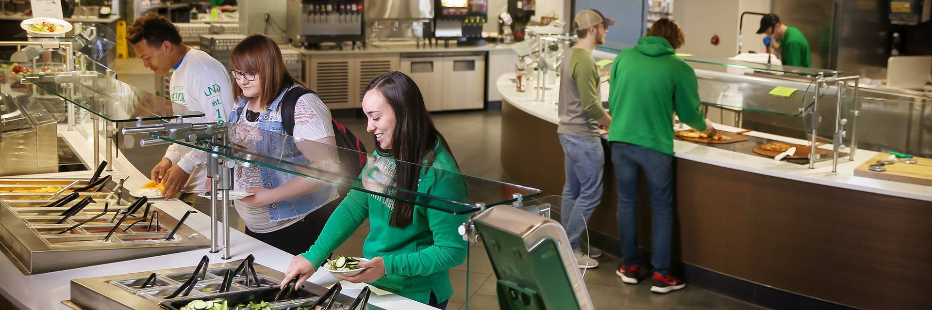 students in line at salad bar