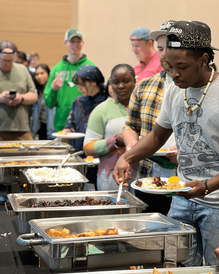 Students getting a meal at African Culture Night