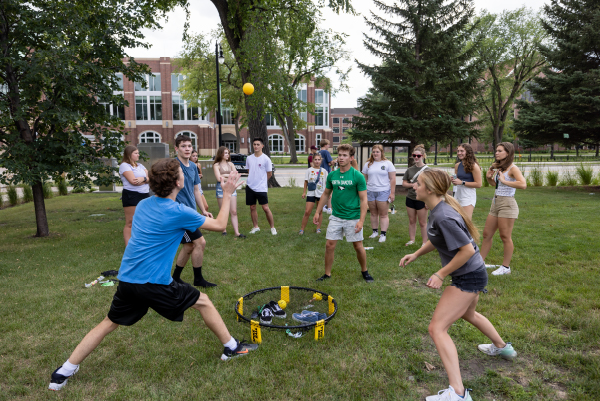 students playing spike ball