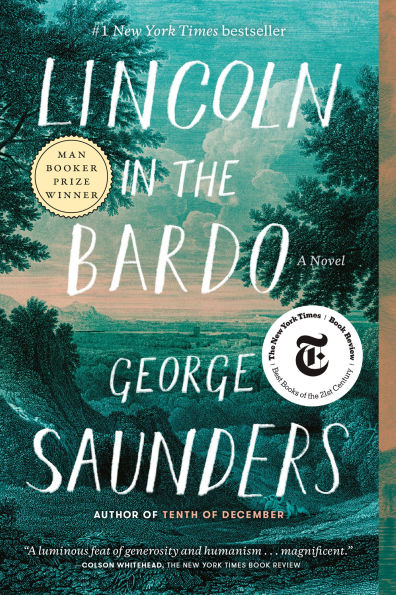 Image of the paperback edition of the novel Lincoln in the Bardo, by George Saunders
